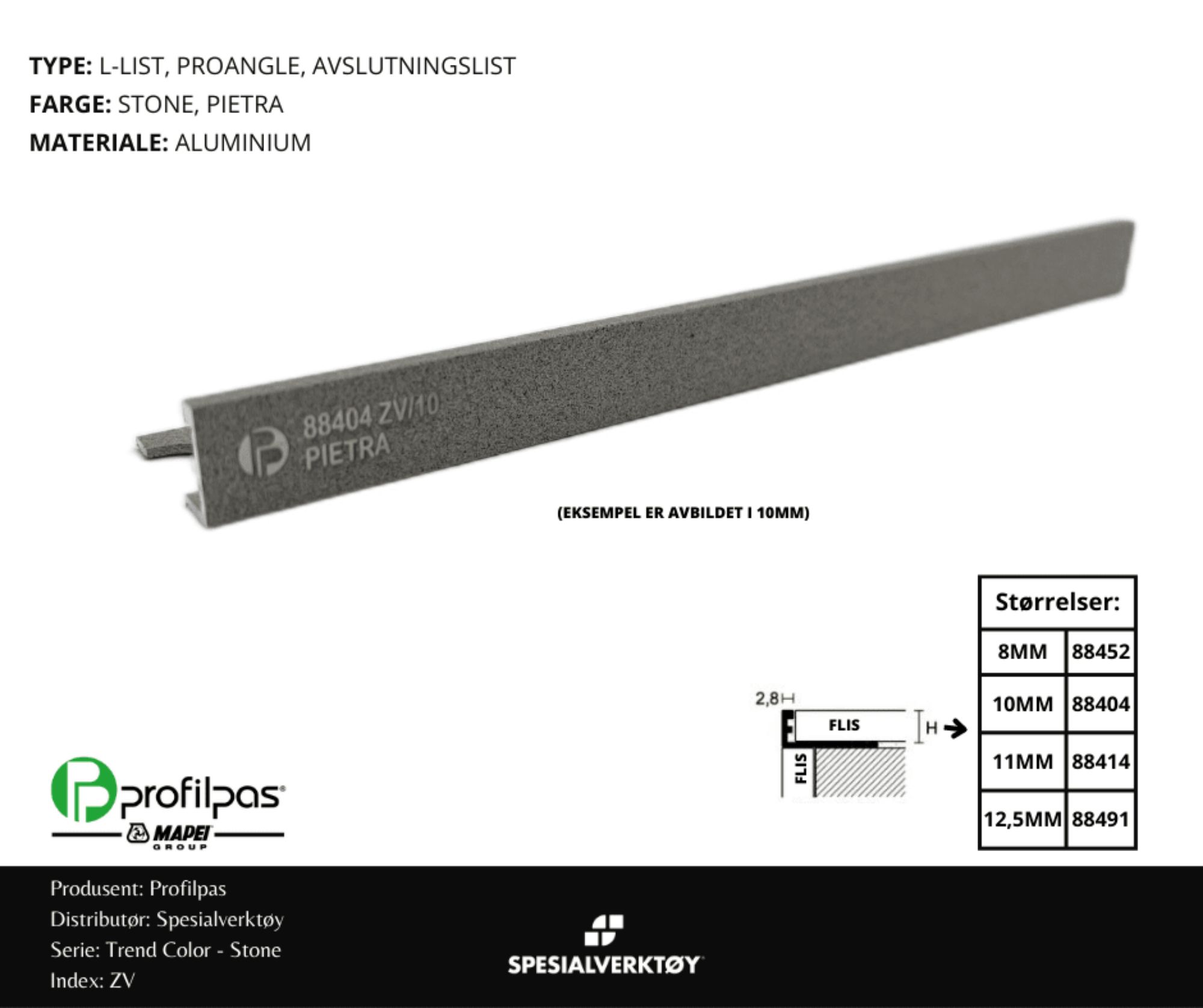 Bilde av AVSLUTNINGSLIST ZV/10 STONE ALUMINIUM STONE 10MMX270CM, PROFILPAS