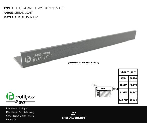 Bilde av AVSLUTNINGSLIST ZV/11 ALUMINIUM METAL LIGHT 11MMX270CM, PROFILPAS